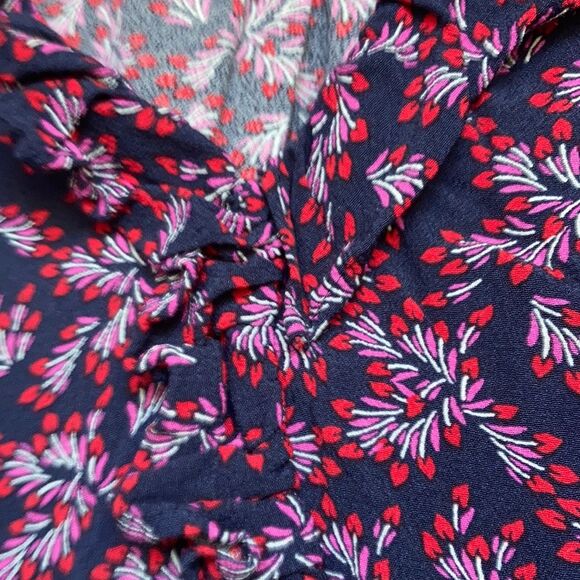 LOFT geo floral print rayon blouse red and navy - Picture 2 of 5